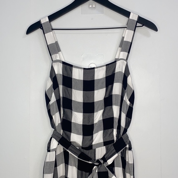 LOFT wide leg cropped plaid checkered gingham belted smocked jumpsuit romper M - Picture 5 of 10